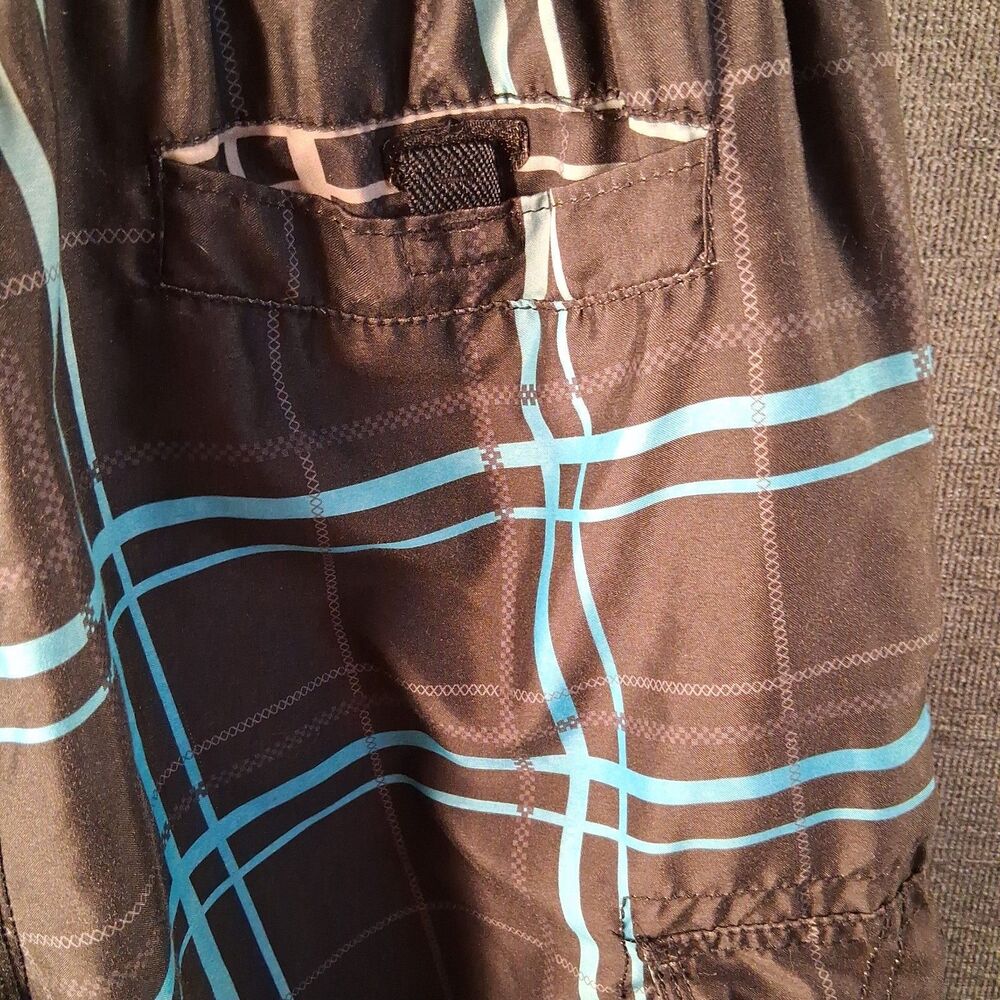 OP Ocean Pacific Black Plaid Board Shorts Swim Trunks Cargo Pocket Mens L - Picture 8 of 9